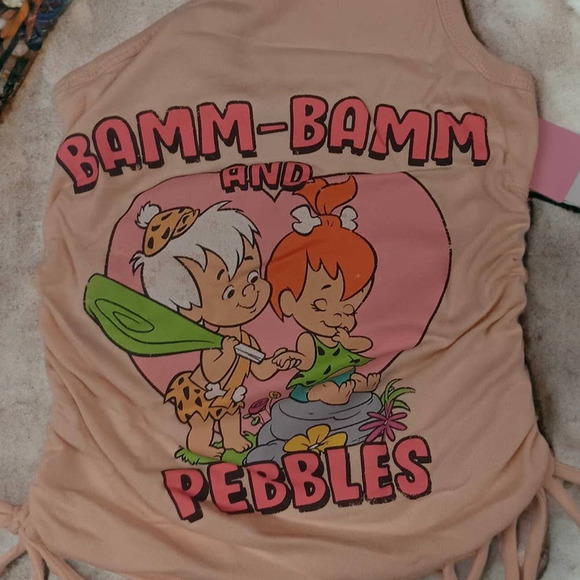 The Flintstones, Pink, Size XL, One-Shoulder BAMM BAMM & PEBBLES Tank Top Shirt - Picture 3 of 7
